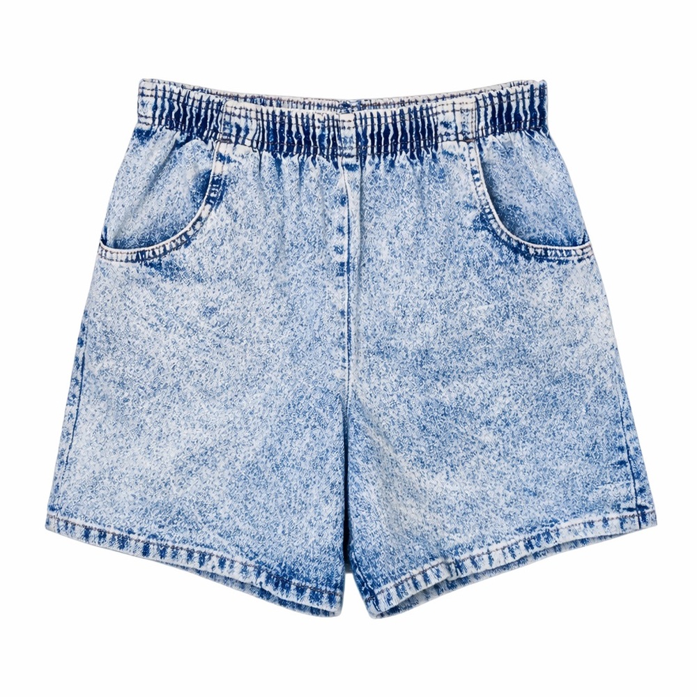 🔥 Vintage 80s Acid Wash Denim Shorts USA Made Elastic Waist Mom Shorts 10